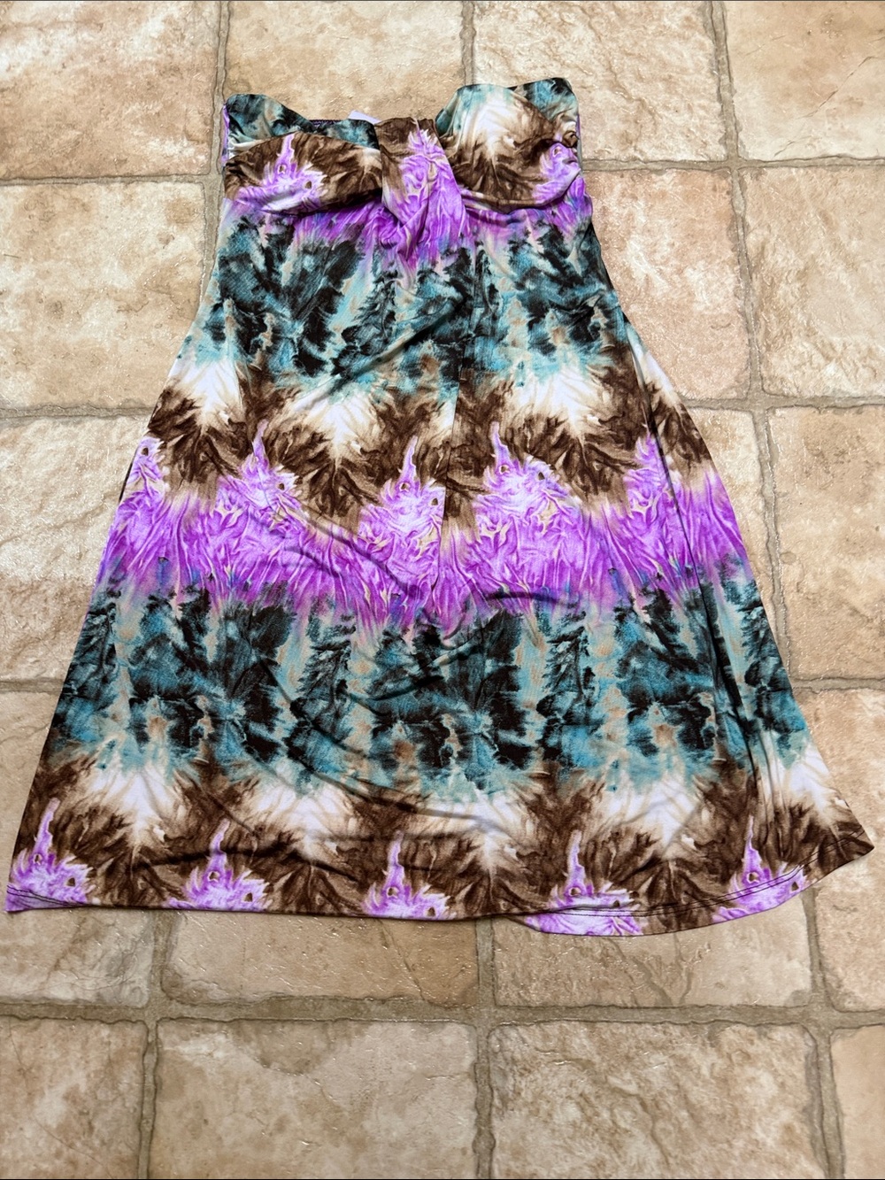 Strapless Tie-Dye Maxi Dress in Purple, Teal & Brown
